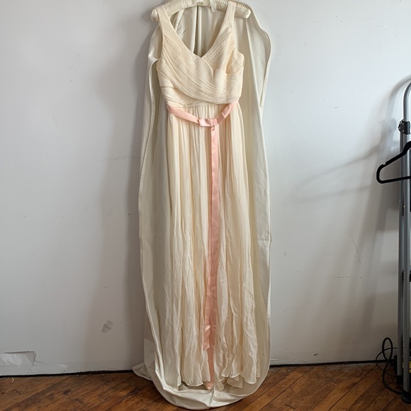 NWT JCrew Ivory Silk Crepe Draped Gown with Pink Ribbon in Canvas Bag - Picture 2 of 10